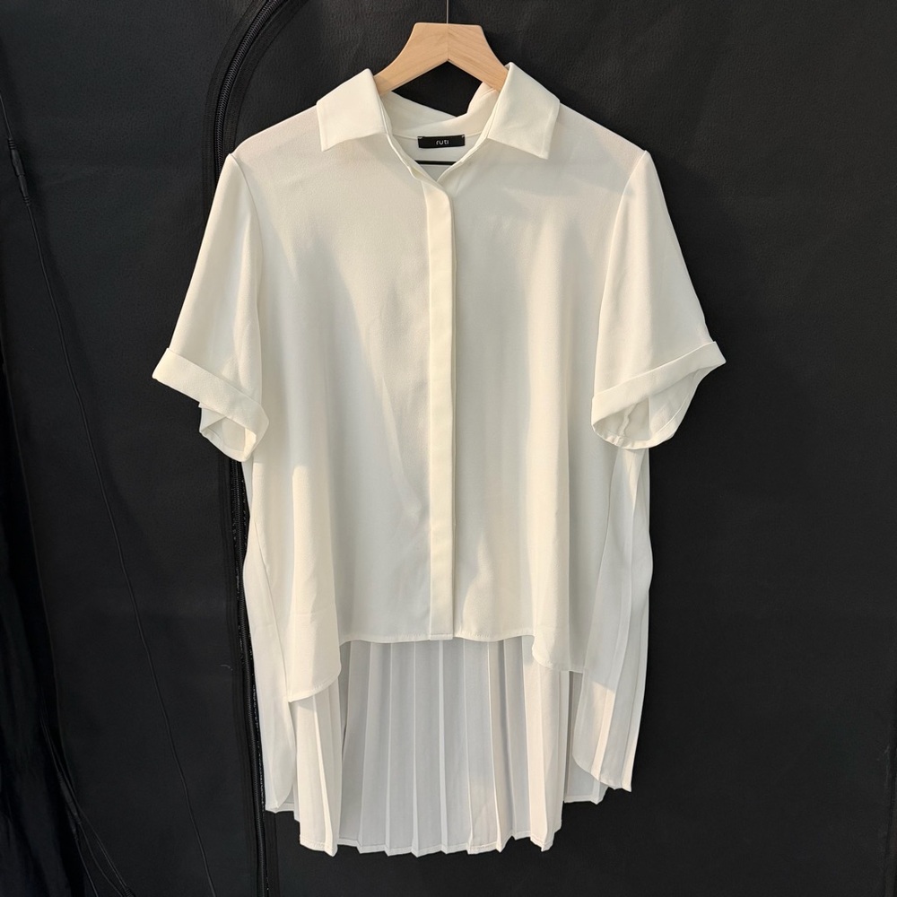 *Rare* Ruti Look in the Back Pleated Blouse Large White Office Work Business - Picture 5 of 11